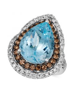 Sea Blue Aquamarine (7 ct. t.w.) & Diamond (1 ct. t.w.) Teardrop Halo Ring in 14k White Gold