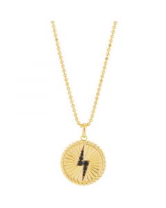 Black Spinel Lightning Bolt Disc Pendant Necklace (1/5 ct. t.w.) in 14k Gold-Plated Sterling Silver, 16" + 4" extender