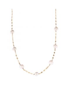 Cultured Freshwater Pearl (7-8mm) Station Necklace in 18k Gold-Plated Sterling Silver