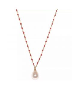 Cultured Freshwater Pearl (6 x 8mm) & Enamel Bead Pendant Necklace in 18k Gold-Plated Sterling Silver, 16" + 2" extender