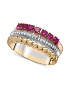 3-Pc. Set Lab-Created Ruby (5/8 ct. t.w.) & Lab-Created White Sapphire (1/10 ct. t.w.) in Sterling Silver, 14k Gold & Rose Gold Plate