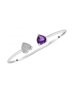 Amethyst (1/10 ct. t.w.) & Diamond Accent Heart Cuff Bangle Bracelet in Sterling Silver