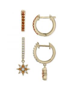 2-Pc. Set Citrine (1/4 ct. t.w.) & Lab-Created White Sapphire (1/2 ct. t.w.) Hoop & Dangle Star Earrings in 14k Gold-Plated Sterling Silver