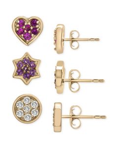 3-Pc. Set Multi-Stone Stud Earrings in 14k Gold-Plated Sterling Silver