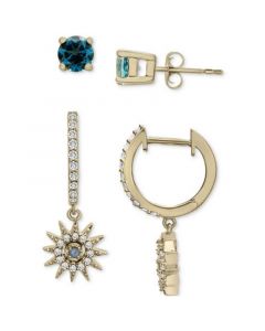 2-Pc. Set London Blue Topaz (1/3 ct. t.w.) & Lab-Created White Sapphire (3/8 ct. t.w.) Stud and Dangle Hoop Earrings in 14k Gold-Plated Sterling Silver