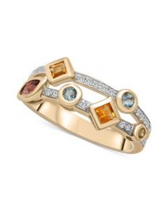 Multi-Gemstone (3/5 ct. t.w.) & Diamond (1/10 ct. t.w.) Bezel Two Row Statement Ring