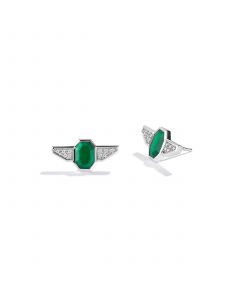 The Jedi Master Diamond and Green Agate Stud Earrings (1/10 ct. t.w.) in Sterling Silver