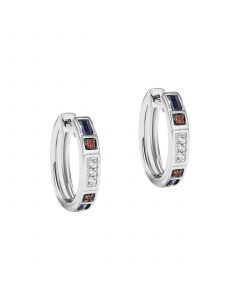 R2 Series Diamond Accent, Garnet, Created Blue Sapphire Hoop Earrings in Sterling Silver