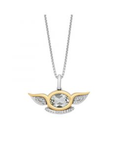 Grogua Diamond and Green Quartz Pendant Necklace (1/10 ct. t.w.) in 10K Yellow Gold and Sterling Silver