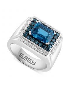 EFFY® Men's London Blue Topaz (4-1/2 ct. t.w.) & White Topaz (1/3 ct. t.w.) Rectangular Halo Ring in Sterling Silver