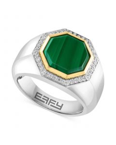 EFFY® Men's Malachite & White Sapphire (1/2 ct. t.w.) Ring in Sterling Silver & 14K Gold-Plate