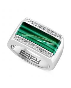 EFFY® Men's Malachite & White Sapphire (1/2 ct. t.w.) Rectangular Ring in Sterling Silver