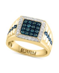 EFFY® Men's Blue Diamond (5/8 ct. t.w.) & White Diamond (1/3 ct. t.w.) Halo Cluster Ring in 10k Gold