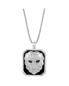 EFFY® Men's Diamond (1/2 ct. t.w.) & Emerald Accent Black Enamel Lion 22" Pendant Necklace in Sterling Silver