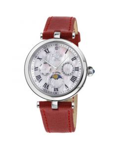 Women's Florence Swiss Quartz Diamond Accents Red Handmade Italian Leather Strap Watch 36mm