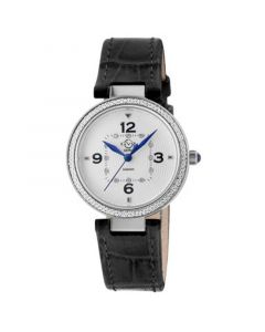 Women's Piemonte Swiss Quartz Diamond Accents Black Italian Leather Strap Watch 36mm