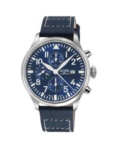 Men's Vaughn Swiss Automatic Blue Italian Leather Strap Watch 44mm