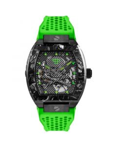 Men's Automatic The $keleton Sport Master Green Perforated Silicone Strap Watch 44x56mm