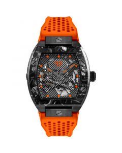 Men's Automatic The $keleton Sport Master Orange Perforated Silicone Strap Watch 44x56mm