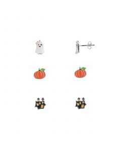 Pumpkin, Ghost and Haunted House Trio Earring Set, 6 Pieces