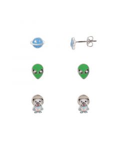 Alien, Dog Astronaut and Planet Trio Earring Set, 6 Pieces