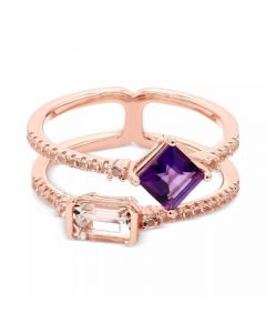 Amethyst (1/2 ct. t.w.), Morganite (1/2 ct. t.w.) & White Topaz (1/4 ct. t.w.) Double Row Ring in Gold-Plated Sterling Silver (Also in Garnet/Morganite & Garnet/Citrine)