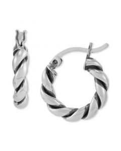 Oxidized Twist Tube Small Hoop Earrings in Sterling Silver, 15mm , Created for Macy's