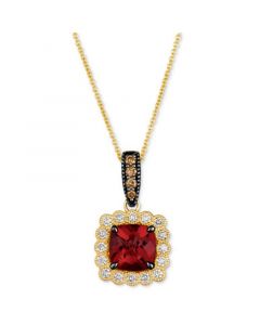 Pomegranate Garnet (2-3/4 ct. t.w.) & Diamond (3/8 ct. t.w.) Halo Pendant Necklace in 14k Gold, 18" + 2" extender