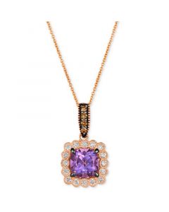 Grape Amethyst (2-1/8 ct. t.w.) & Diamond (3/8 ct. t.w.) Halo Pendant Necklace in 14k Rose Gold, 18" + 2" extender