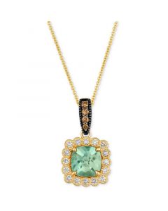 Mint Julep Quartz (2-1/6 ct. t.w.) & Diamond (3/8 ct. t.w.) Halo Pendant Necklace in 14k Gold, 18" + 2" extender