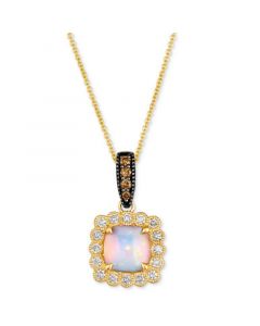 Neopolitan Opal (1-1/4 ct. t.w.) & Diamond (3/8 ct. t.w.) Halo Pendant Necklace in 14k Gold, 18" + 2" extender