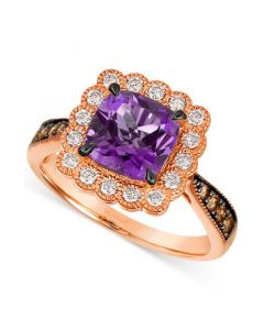 Grape Amethyst (2-1/5 ct. t.w.) & Diamond (1/2 ct. t.w.) Halo Ring in 14k Rose Gold