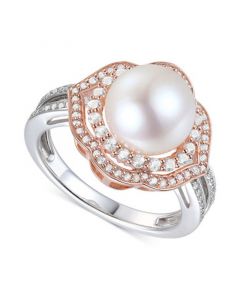 Cultured Freshwater Pearl (9mm) & Diamond (1/2 ct. t.w.) Ring in 10k Rose & White Gold