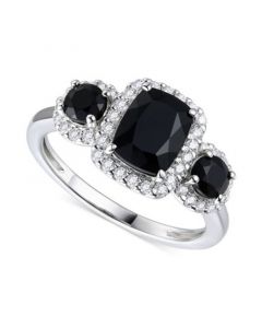 Onyx (1 1/5ct. t.w.) (& Diamond (1/3 ct. t.w.) Ring in 10k White Gold