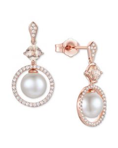 Cultured Freshwater Pearl (6-1/2mm), Morganite (5/8 ct. t.w.) & Diamond (1/3 ct. t.w.) Circle Drop Earrings in 10k Rose Gold