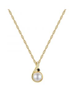 Cultured Freshwater Pearl (8mm), Onyx & Diamond Accent 18" Pendant Necklace in 10k Gold