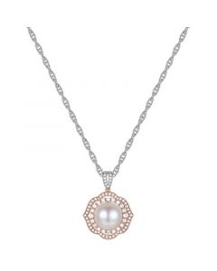 Cultured Freshwater Pearl (9mm) & Diamond (1/2 ct. t.w.) 18" Pendant Necklace in 10k Rose & White Gold