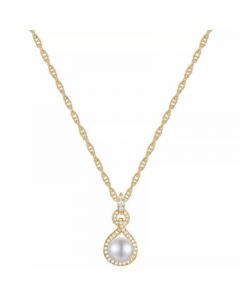 Cultured Freshwater Pearl (7-1/2mm) & Diamond (1/4 ct. t.w.) 18" Pendant Necklace in 10k Gold