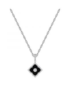 Onyx & Diamond (1/4 ct. t.w.) Flower 18" Pendant Necklace in 14k White Gold