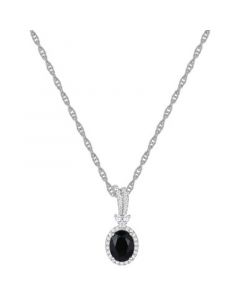 Onyx & Diamond (1/3 ct. t.w.) Oval Halo 18" Pendant Necklace in 10k White Gold