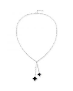 Onyx & Diamond (1/4 ct. t.w.) Clover 17" Lariat Necklace in Sterling Silver