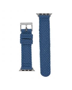 Women's Blue Woven Elastic Perlon Band with Silver Tone Stainless Steel Lugs and for 38, 40, 41mm Apple Watch