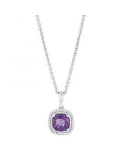 Amethyst (1-1/3 ct. t.w.) & Diamond (1/8 ct. t.w.) Halo Pendant Necklace in 14k White Gold, 18" + 2" extender