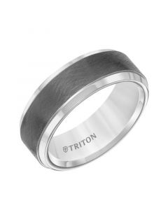 Men's Crystalline Finish Tungsten Comfort Fit Wedding Band in White & Gray Tungsten Carbide