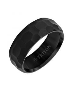 Men's Hammered Finish Wedding Band in Black Tungsten Carbide