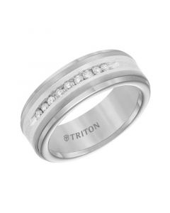 Men's Diamond Satin Finish Comfort Fit Wedding Band (1/4 ct. t.w.) in Tungsten Carbide & Sterling Silver