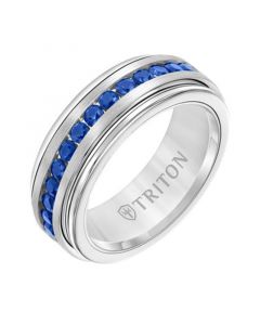 Men's Sapphire Wedding Band (1-1/2 ct. t.w.) in White Tungsten Carbide & Sterling Silver