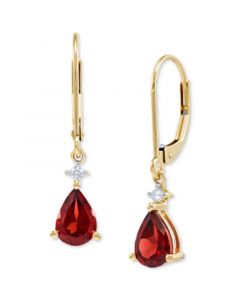 Garnet (1-3/4 ct. t.w.) & Diamond (1/20 ct. t.w.) Leverback Drop Earrings in 14k Gold