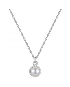 Cultured Freshwater Pearl (9mm) & Diamond (1/5 ct. t.w.) Halo 18" Pendant Necklace in Sterling Silver