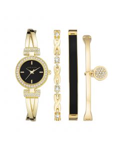 Women's Gold-Tone Alloy Bangle with Crystal Accents Fashion Watch 37mm Set 4 Pieces